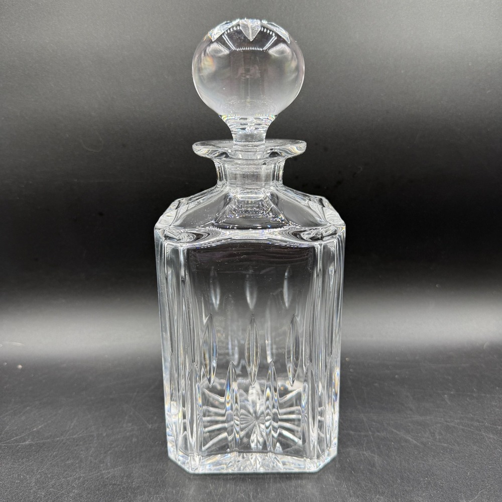 Vintage Atlantis Square Cut Lead Crystal Whiskey Decanter With‎ Stopper 10"